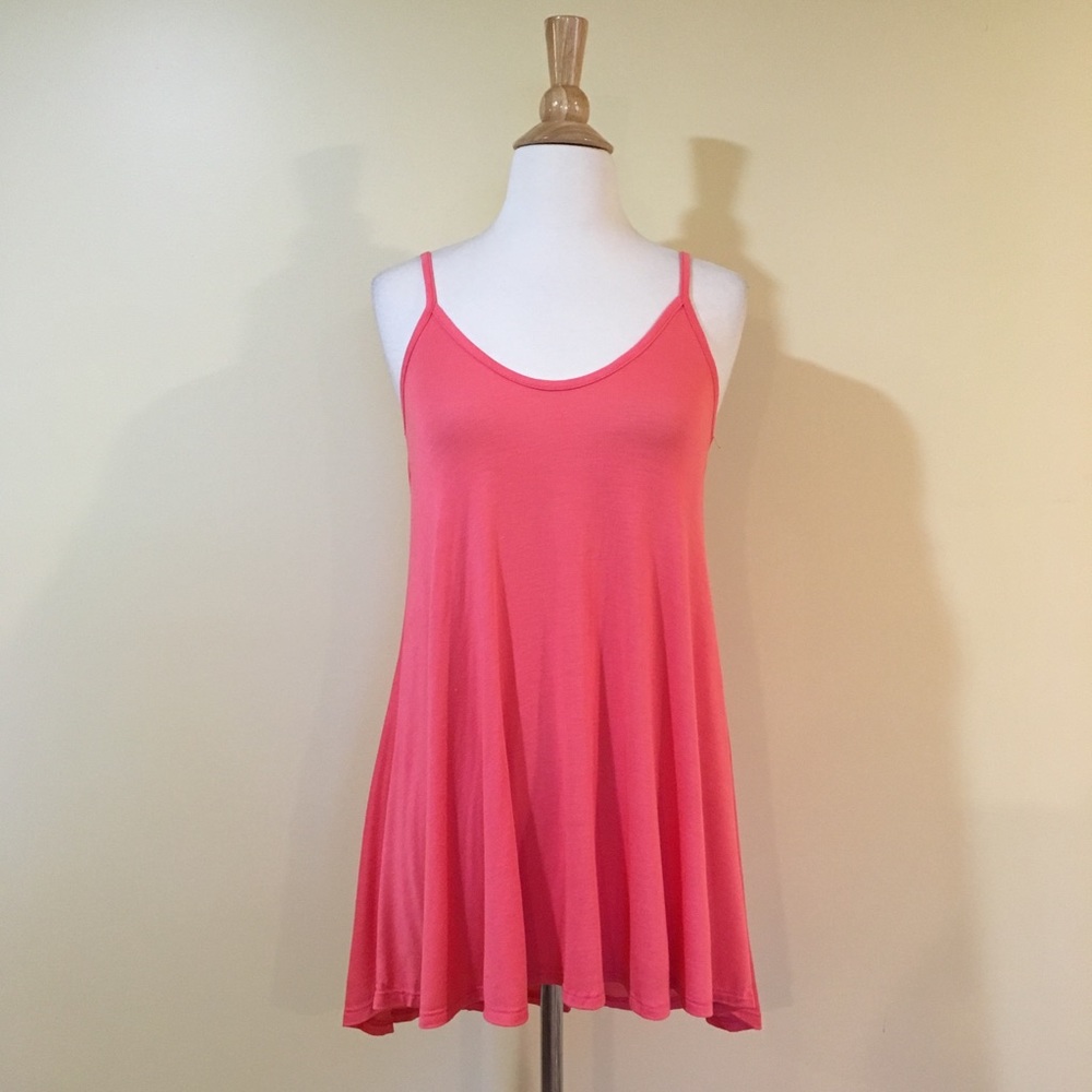 💥 CLEARANCE Low Cut Open Back High Low Cami Tunic Top Coral - Picture 3 of 5